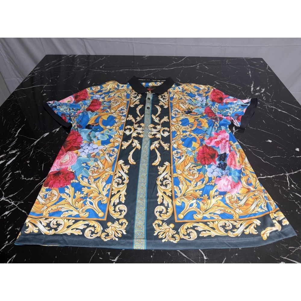 BAROCCO Urban Fashion Tropical Design Polo with Rose and Chain print size 3XL